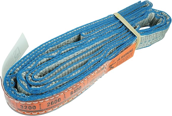 Chenango Supply DD Sling (USA Made). 1inches x 6', Flo Guard 2 Ply, Polyester Lifting Slings, Eye & Eye, Heavy Duty, 3,200 lbs Vertical, 2,600 Choker, 6,400 Basket Load Capacity (1inches x 6')