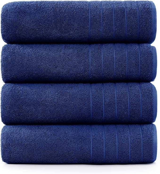 Casa Platino 100% Cotton 4 Pack Bath Sheets Set (36"x72") - Ring Spun Cotton Extra Large Bath Towels Set - Quick Dry, Soft & Absorbent Oversized Towel Sets - Dorm Essentials for Boys - Navy Blue