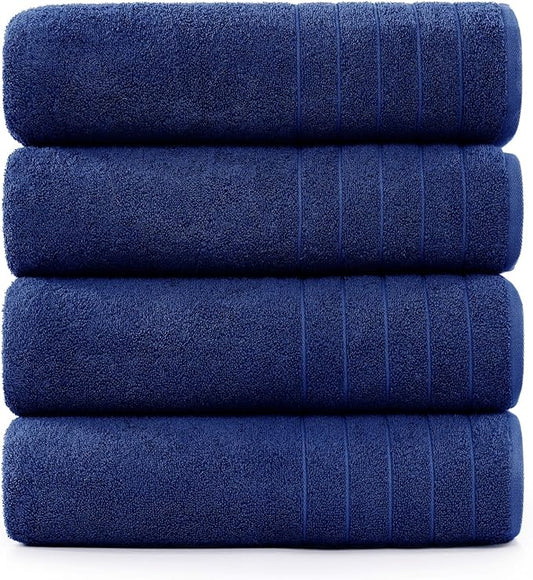 Casa Platino 100% Cotton 4 Pack Bath Sheets Set (36"x72") - Ring Spun Cotton Extra Large Bath Towels Set - Quick Dry, Soft & Absorbent Oversized Towel Sets - Dorm Essentials for Boys - Navy Blue