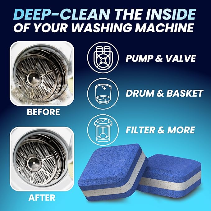 Washing Machine & Dishwasher Cleaner Tablets for Pet Owners - Front & Top Load Washer Deep Clean - Remove Pet Hair & Odors - Hard Water Descaler with Citric Acid - HE & Septic Safe - 28 Tabs - Lemon S