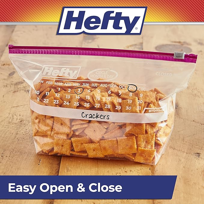 Hefty Slider Calendar Storage Bags, Half Gallon Size, 32 Count (Pack of 4), 128 Total