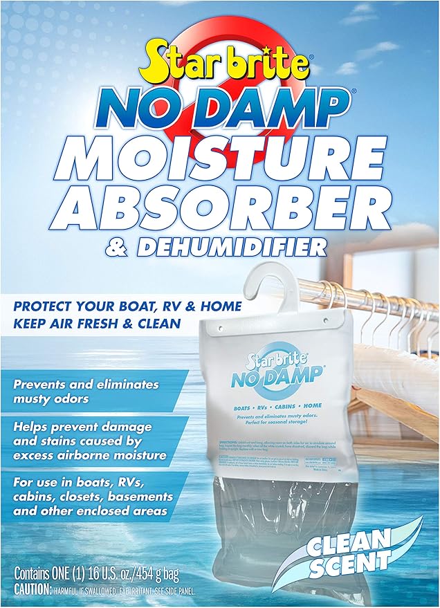 STAR BRITE No Damp Moisture Absorber & Dehumidifier Hanging Bag - Simple, Portable, Humidity Control for Boats, RVs, Seasonal Homes & More - Prevent Odor & Moisture Damage - 16 OZ (085470)