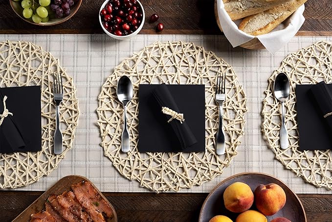 Linen-Feel Colored Paper Napkins - Decortive Cloth-Like BLACK Luncheon Napkins - Soft And Absorbent. For Kitchen, Party, Wedding, Dinner Or Any Occasion. (Pack of 50)