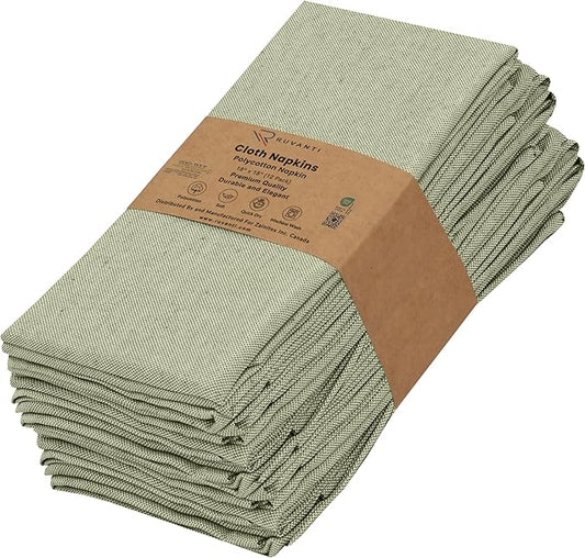 Ruvanti Cloth Napkins Set of 12, 18x18 Reusable Napkins Cloth Washable, Soft & Durable Table Napkin, Poly Cotton Fabric Dinner Napkins for Parties, Christmas, Thanksgiving, Weddings - Olive Branch