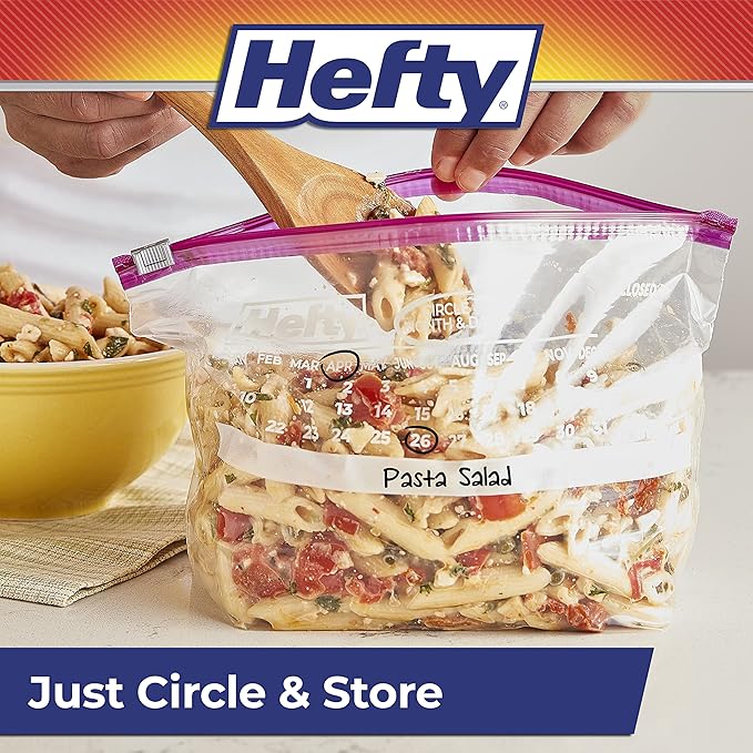 Hefty Slider Calendar Storage Bags, Half Gallon Size, 32 Count (Pack of 4), 128 Total