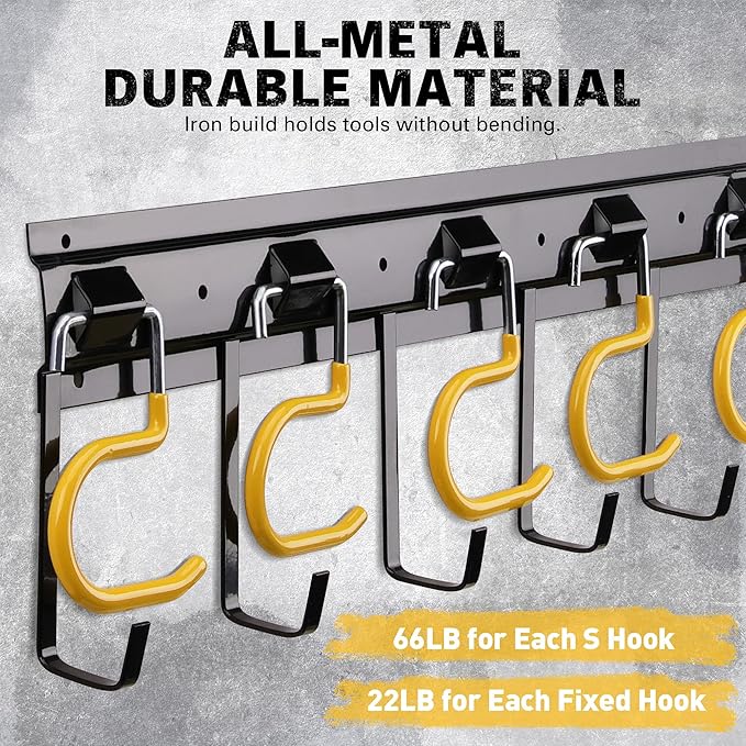 ELEAD 68'' All Metal Adjustable Garden Tool Organizer: Garage Tool Organizer Wall Mount with Yellow Hooks, Garage Organizers and Storage, Tool Hangers for Shed