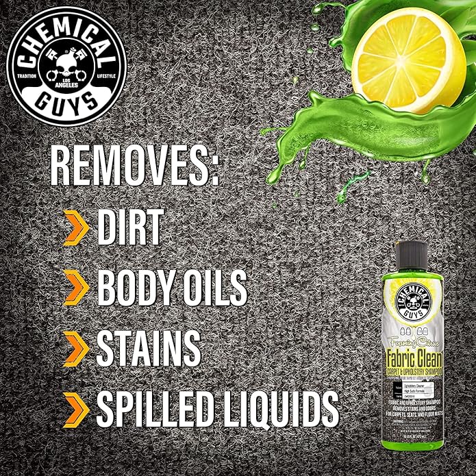 Chemical Guys CWS203 - HOL315 Foaming Citrus Fabric Clean, Easy-to-Use Drill Brush Carpet & Upholstery Fabric Cleaning Kit (Car Carpets, Seats & Floor Mats), 16 fl oz, Citrus Scent