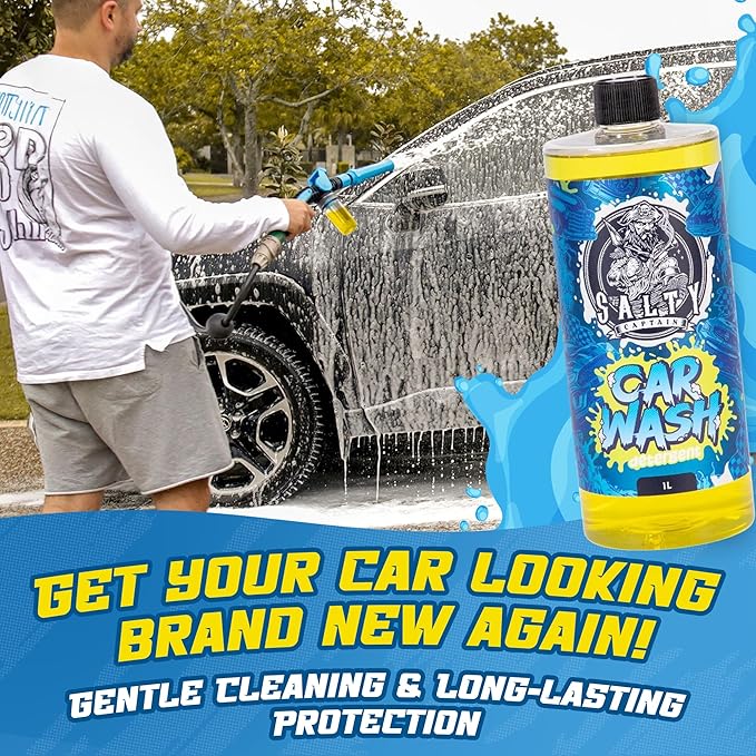 Salty Captain Ultimate 15-Piece Car Cleaning Kit – Car Wash Kit with 15L Bucket, Hand Mitt Towels, Brushes & 4x Cleaning Fluids – 2-in-1 Foam & Flush Gun compatible with Garden Hose – Premium Quality