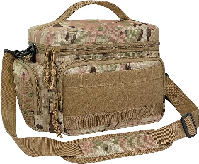 opux Tactical Lunch Box for Men, Camo Mens Insulated Lunch Bag for Adult, Leakproof Soft Lunch Cooler with MOLLE Mesh Side Pockets, Multicam Heavy Duty Lunchbox Pail for Work Women, Medium 10 Cans