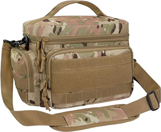 opux Tactical Lunch Box for Men, Camo Mens Insulated Lunch Bag for Adult, Leakproof Soft Lunch Cooler with MOLLE Mesh Side Pockets, Multicam Heavy Duty Lunchbox Pail for Work Women, Medium 10 Cans