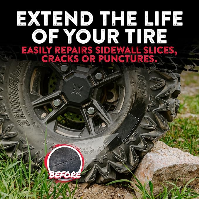 GlueTread External Patch Kit - for Tubeless Tires - No Need to Remove Tire - Kit Includes Enough Material to Patch 4 Tires - ATV Sidewall Repair Kit