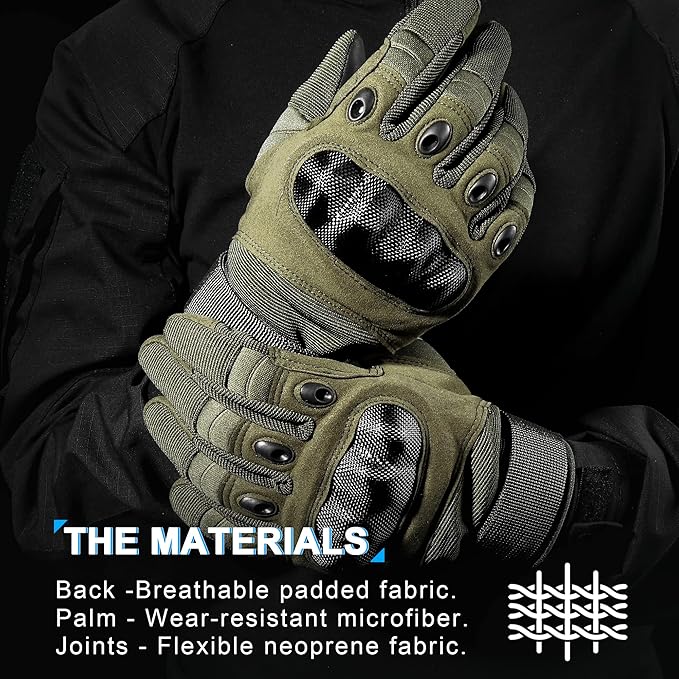 Motorcycle Tactical Gloves for Men - Touchscreen, Hard Shell & Palm Padding for Airsoft Paintball Hunting Hiking Camping Climbing Sports Cycling Gloves