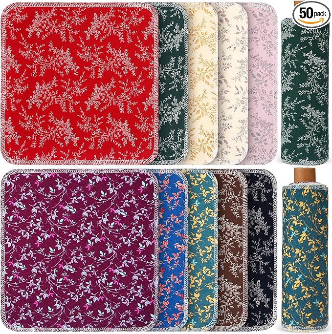 Redbaker 50 Pcs Reusable Paper Towels Paperless Reusable Cotton Cloths Toilet Absorbent Washable Paper Towels with Roll Kitchen Dishcloth for Kitchen Paperless Dishcloths(Orchid Flower)