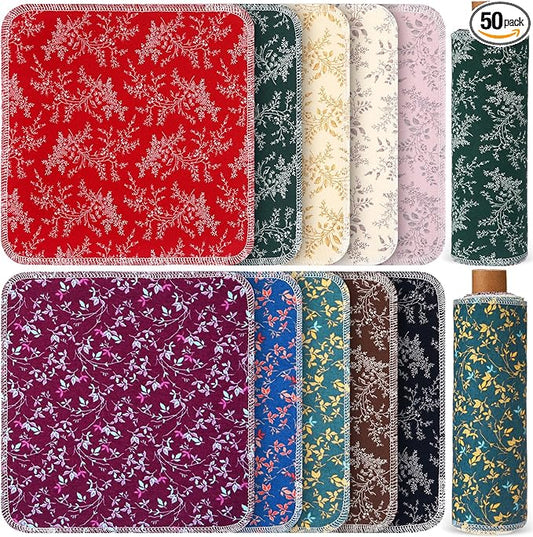 Redbaker 50 Pcs Reusable Paper Towels Paperless Reusable Cotton Cloths Toilet Absorbent Washable Paper Towels with Roll Kitchen Dishcloth for Kitchen Paperless Dishcloths(Orchid Flower)