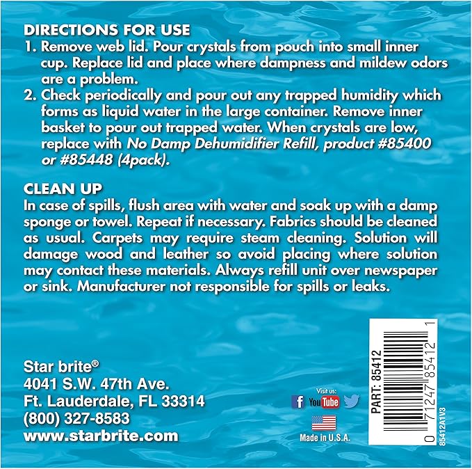 STAR BRITE No Damp Moisture Absorber & Dehumidifier - Simple, Portable, Humidity Control for Boats, RVs, Seasonal Homes & More - Prevent Musty Odor & Moisture Damage - 12 OZ (085412)