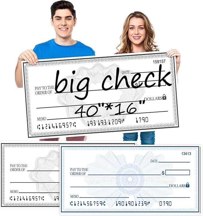 Giant Check Oversized 40"x16" Dry Erase Ceremony Check | School Award Plaque & Fundraising Progress Tracker | Reusable Waterproof Sign for Classrooms