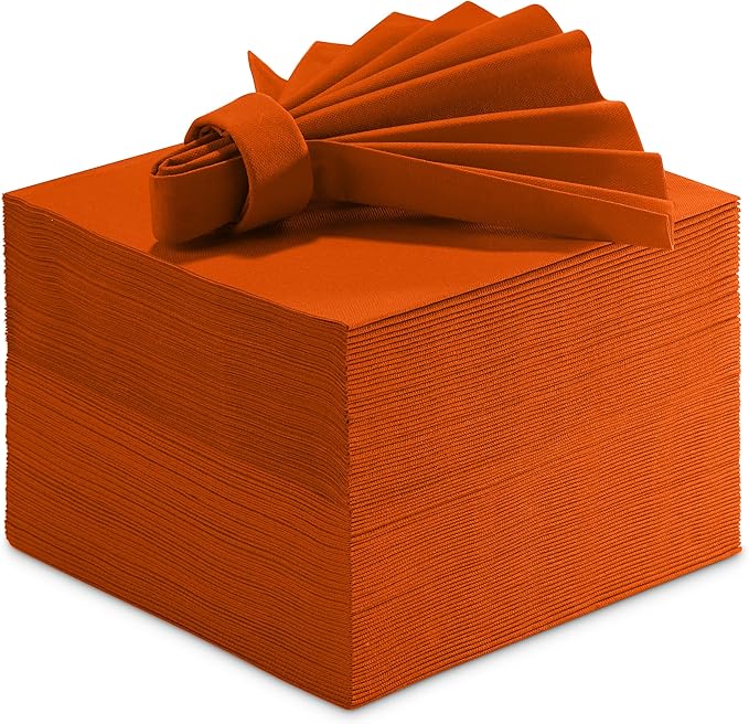 Linen-Feel Colored Paper Napkins - Decortive Cloth-Like ORANGE Luncheon Napkins - Soft And Absorbent. For Kitchen, Party, Wedding, Dinner Or Any Occasion. (Pack of 50)
