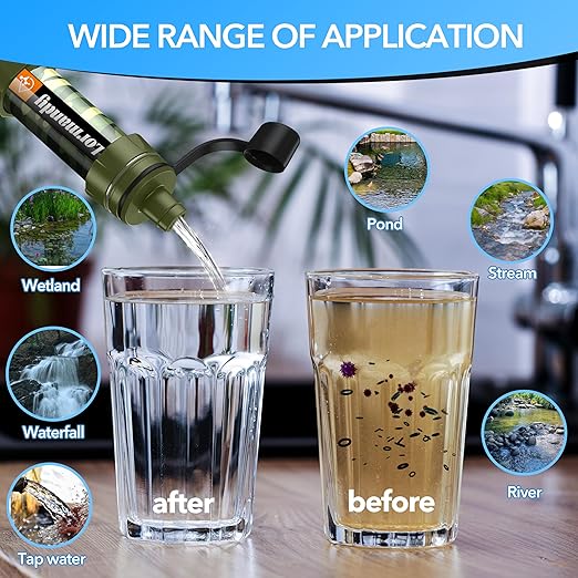 Water Filter Straw - Portable Emergency Water Purifier, Personal Water Filtration System, Straw Water Filter System - Outdoor Survival Gear for Hiking, Camping Accessories and Travel (5pcs)