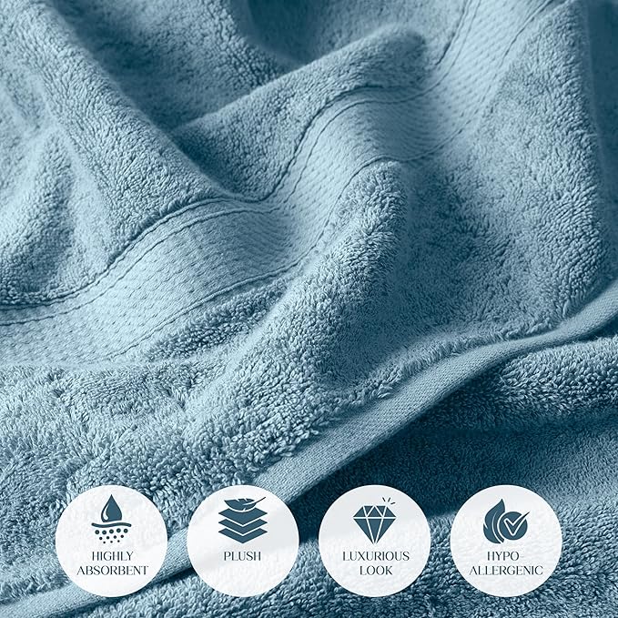 Superior Egyptian Cotton Pile 6 Piece Towel Set, Includes 2 Bath, 2 Hand, 2 Face Towels/Washcloths, Ultra Soft Luxury Towels, Thick Plush Essentials, Guest Bath, Spa, Hotel Bathroom, Denim Blue