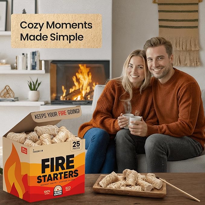 Moscow-Mix 25 pcs Fire Starter Indoor and Outdoor - Fire Starters for Fireplace, Campfires, BBQ, Wood Stove, Smokers, Fire Pits - Charcoal Starter for Grill - Natural All-Weather Pine Starters