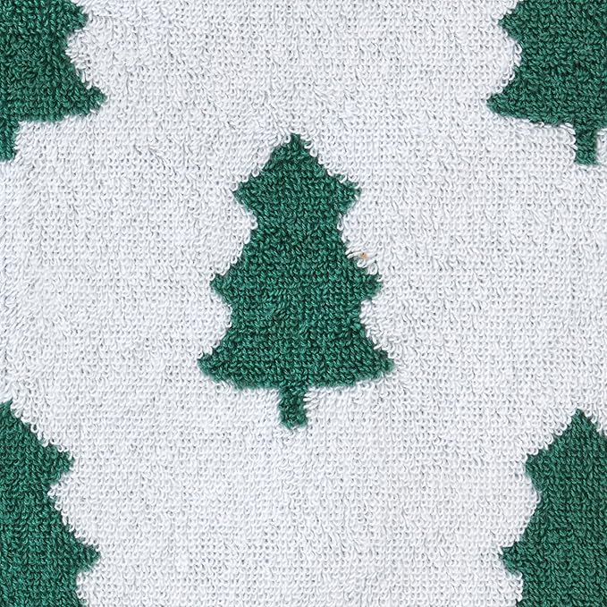 SKL Home Christmas/Winter Holiday Trees 100% Cotton Premium Bath Towel, 500 GSM, Soft & Absorbent, Reversible Jacquard, Decorative, Green/White