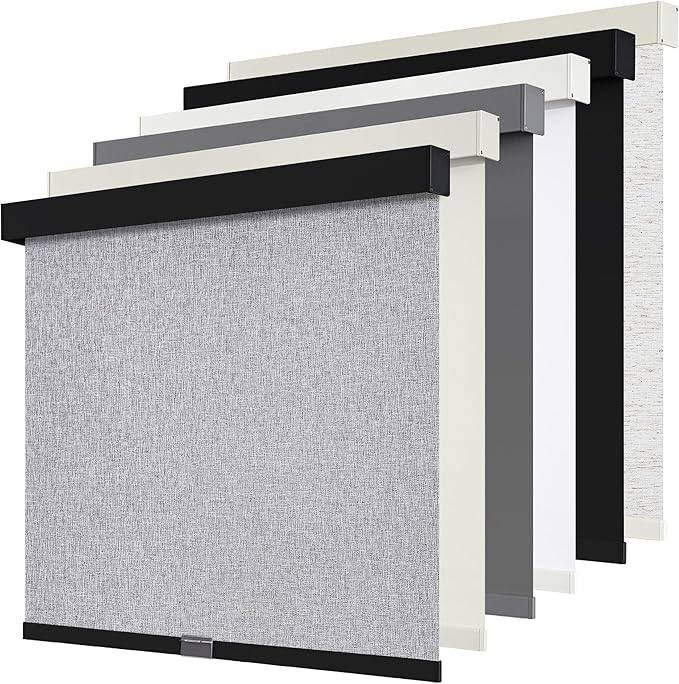 Cordless Blackout Roller Shades Blinds for Windows Free-Stop,Pull Down Room Darkening with Valance,Thermal Insulated Woven Fabric Window Door Blinds for Home,Office,Heather Grey 15" W x 72" H