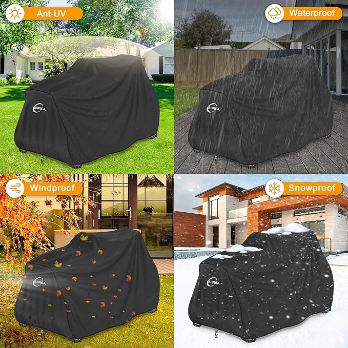 Kipiea Riding Lawn Mower Cover 600D Heavy Duty Lawn Tractor Cover Waterproof, Universal Fit with 4 Buckles, 2 Drawstrings and Storage Bag