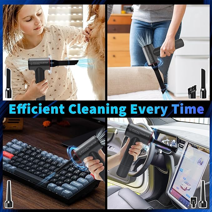 2-in-1 Compressed Air Duster and Mini Vacuum Cleaner with 150000 High RPM - Powerful Brushless Motor for Desktop, Keyboards, Laptop, Dryer and Electronics