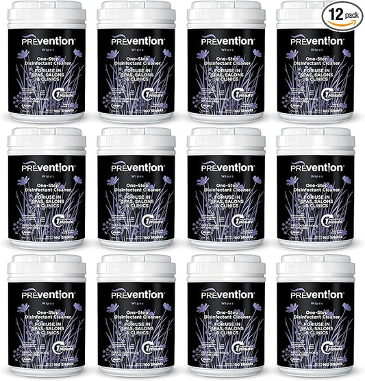 Prevention All Purpose Disinfectant Wipes – Cleaning Wipes Canister, Bulk Cleaner Towelettes for Salons, Spas, Clinics – Hospital Grade Surface Sanitizing – 160 Count per Canister (12 Pack)