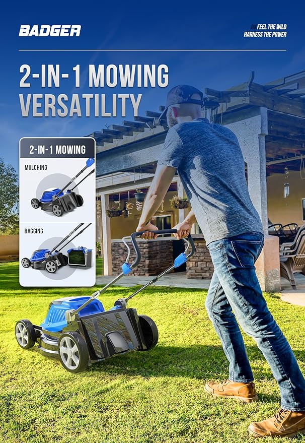 Wild Badger Power 40V 16″ Cordless Lawn Mower Brushless, 3,229 sq ft/0.074 ac,1×4.0Ah Battery & Fast Charger, 5-Position Height,for Small Residential Lawns