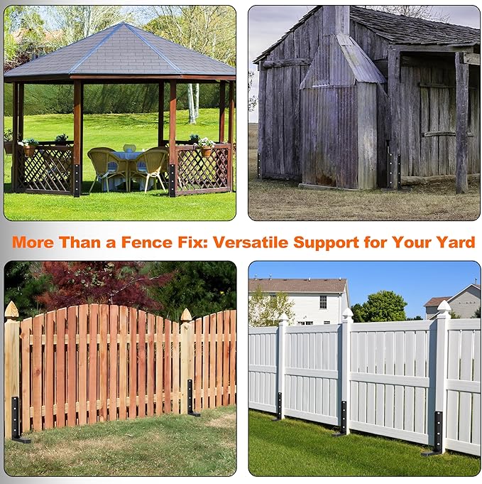 Fence Post Repair Kit, Heavy Duty 11-Gauge Steel Stakes (5.47lbs Each) with Stainless Steel Hardware, Ground Anchor Support & Stabilizer for Repairing Leaning, Broken, Wobbly Wood Fences