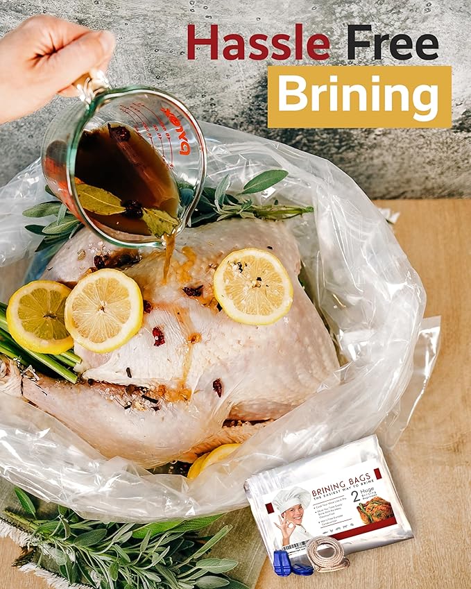 Turkey Brining Bags Set of 2 - Extra Large Holds up to 38lb - 25.5 x 21.5 inches - Heavy Duty with Gusseted Bottom - Double Track Zippers to Avoid Leaks