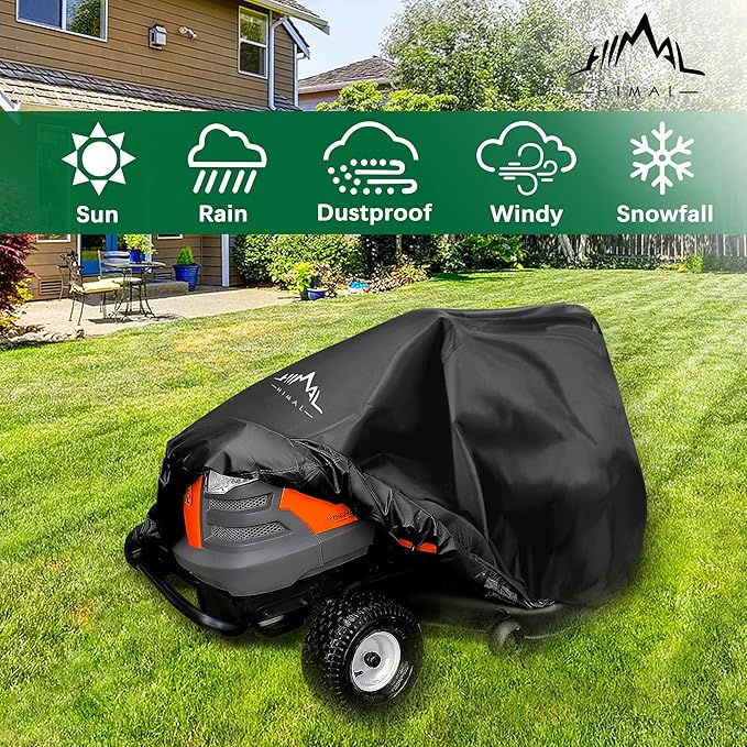 Himal Outdoors Pro Riding Lawn Mower Cover - Heavy Duty 600D Polyester Oxford, Waterproof, UV Resistant, Universal Size Tractor Cover Fits Decks up to 54’’ with Storage Bag, Black