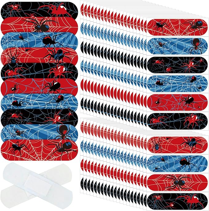 Patelai 300 Pieces Kids Bandages Bulk 10 Styles Children's Adhesive Flexible Colorful Cute Cartoon Bandages Waterproof Breathable Stickers Protection Care Cuts for Girls Boys(Spider)