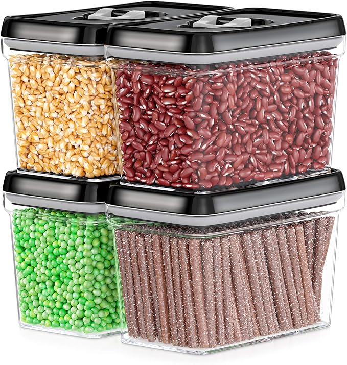 DWËLLZA KITCHEN Airtight Food Storage Containers - Pantry Snacks Kitchen Container, Baking Supplies, 4LB Sugar & Flour Canister - 4 Pc Set All Same Size - Clear Plastic BPA-Free - Keeps Fresh & Dry