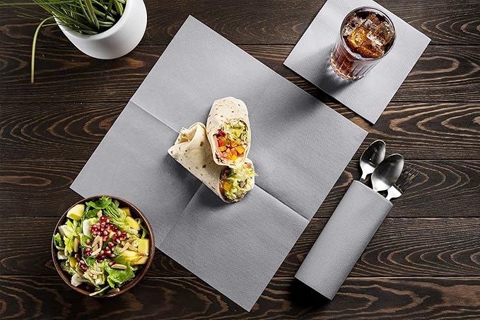 Linen-Feel Colored Paper Napkins - Decortive Cloth-Like GREY Luncheon Napkins - Soft And Absorbent. For Kitchen, Party, Wedding, Dinner Or Any Occasion. (Pack of 50)