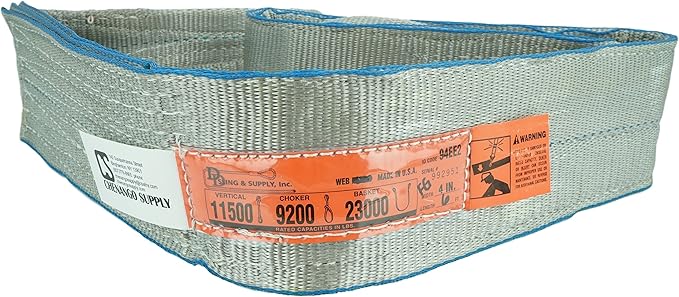 DD Sling (USA Made). 4" x 8', Flo Guard 2 Ply, Polyester Lifting Slings, Eye & Eye, Heavy Duty, 11500 lbs Vertical, 9200 Choker, 23000 Basket Load Capacity (4" x 8')