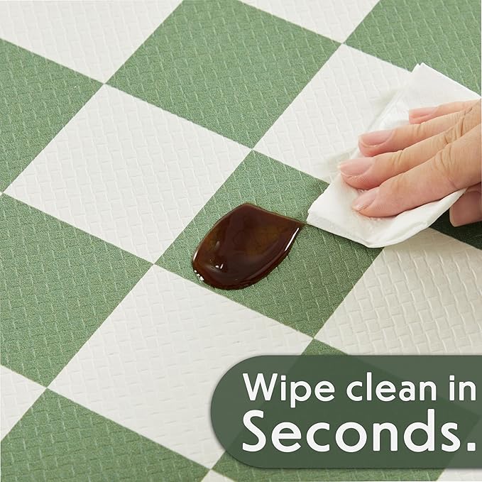 Checkered Kitchen Mats for Floor Set of 2, 2 Pcs Sage Green Cushioned Non Slip Runner Rugs for Kitchen/Sink/Laundry, Comfort Aesthetic Cute Anti-Fatigue Foam Floor Mat 17.3"x29.5"+17.3"x47.2"