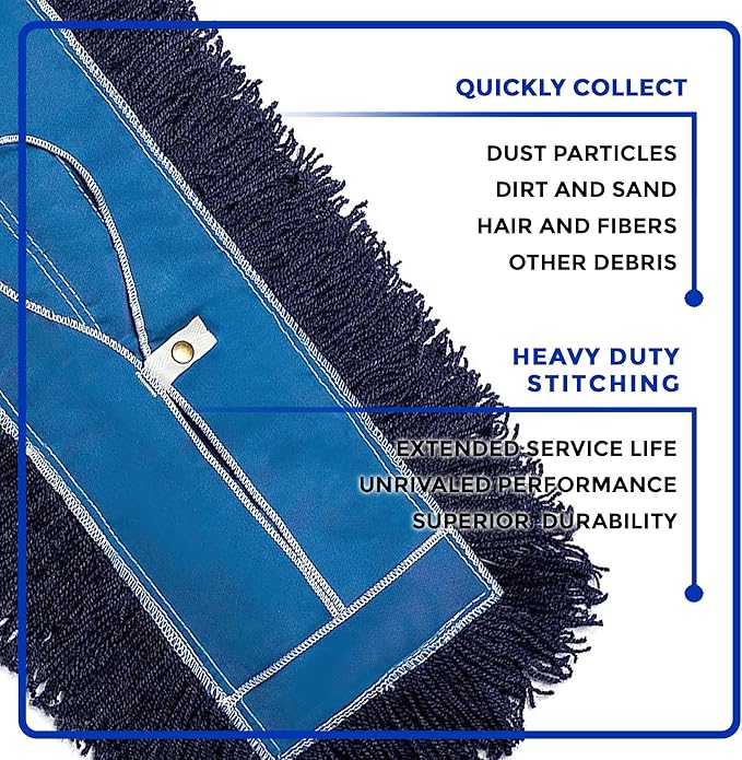 Nine Forty 48" Premium Nylon Dust Mop- Heavy Duty Mop Head for Industrial, Commercial, and Residential Cleaning - Dry Floor Duster for Hardwood Surfaces and Commercial Applications - Blue
