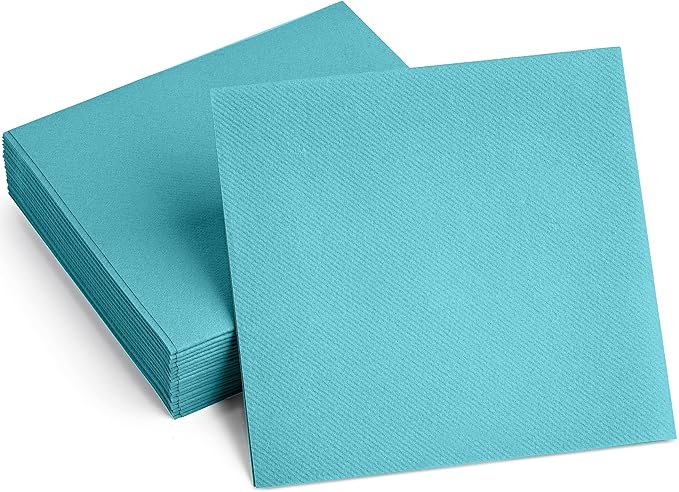 Linen-Feel Colored Paper Napkins - Decortive Cloth-Like MINT BLUE Luncheon Napkins - Soft And Absorbent. For Kitchen, Party, Wedding, Dinner Or Any Occasion. (Pack of 50)