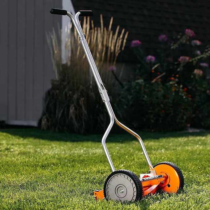 American Lawn Mower Company 1204-14 14-Inch 4-Blade Push Reel Lawn Mower, Red