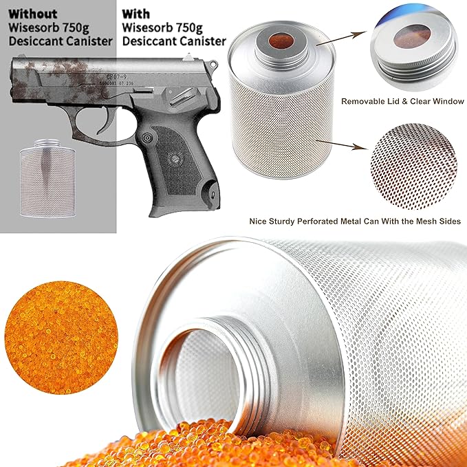 750 Grams 5 Pack Gun Safe Dehumidifier, Reusable Canister Desiccant Dehumidifier, Rechargeable 1.65 Lbs Indicating Silica Gel Orange To Green