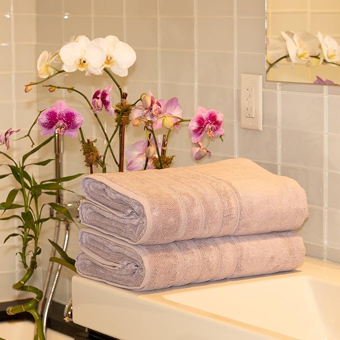 Mosobam Luxury Turkish Towels Set of 4 Bath Sheets 35X70 Lavender Aura 700 GSM Bamboo Viscose & Aegean Turkish Combed Cotton
