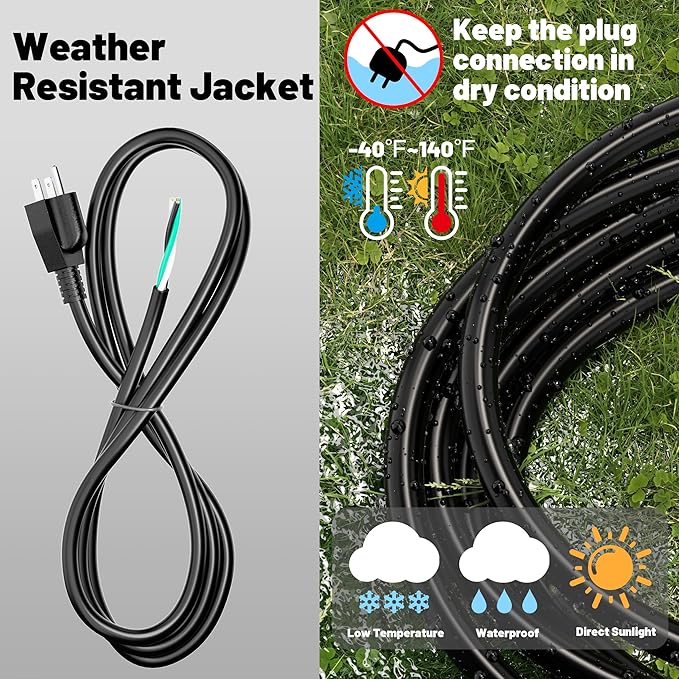 6 ft 16/3 Appliance and Power Tool Cord, 16 AWG 3 Prong Black Heavy Duty Replacement Power Cord with Open End, NEMA 5-15P, 125V AC Pigtail, 13A 1625W, ETL Listed