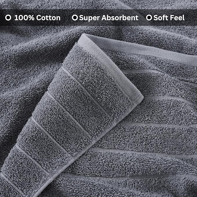 Casa Platino Bath Sheet Towels, 2 Pack 36"x72" 100% Ring Spun Cotton, Lightweight, Absorbent, Quick Dry - Cool Grey