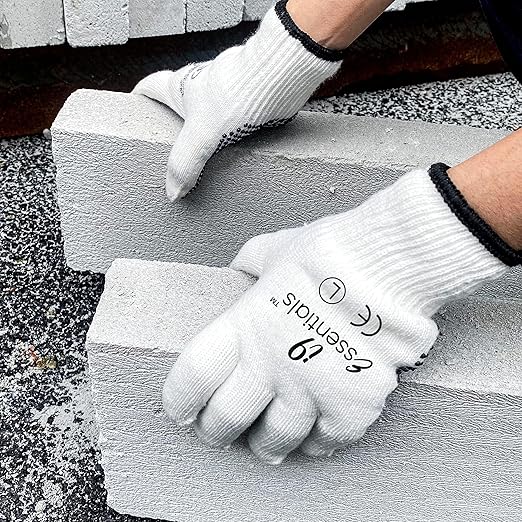 I9 Essentials 12-Pair Cotton Work Gloves with PVC Grip Dots (Large) – Breathable, Anti-Slip Gloves for Gardening, Construction, Warehouse, Yard Work & Home Maintenance