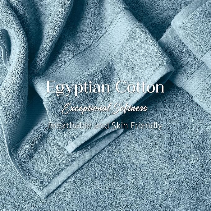 Superior Egyptian Cotton Pile Bath Towel Set of 2, Ultra Soft Luxury Towels, Thick Plush Essentials, Absorbent Heavyweight, Guest Bath, Hotel, Spa, Home Bathroom, Shower Basics, Denim Blue