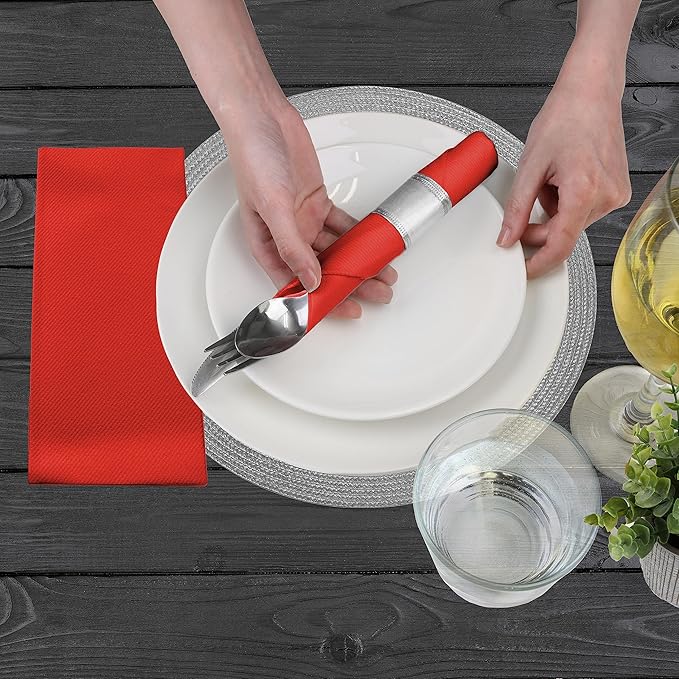 AMERICAN HOMESTEAD Paper Napkins - Red Disposable Linen-Like Dinner Napkins - Restaurant-Quality Table Serviettes for Weddings, Parties, and Events - 15.75" x 15.75" - 50 Count