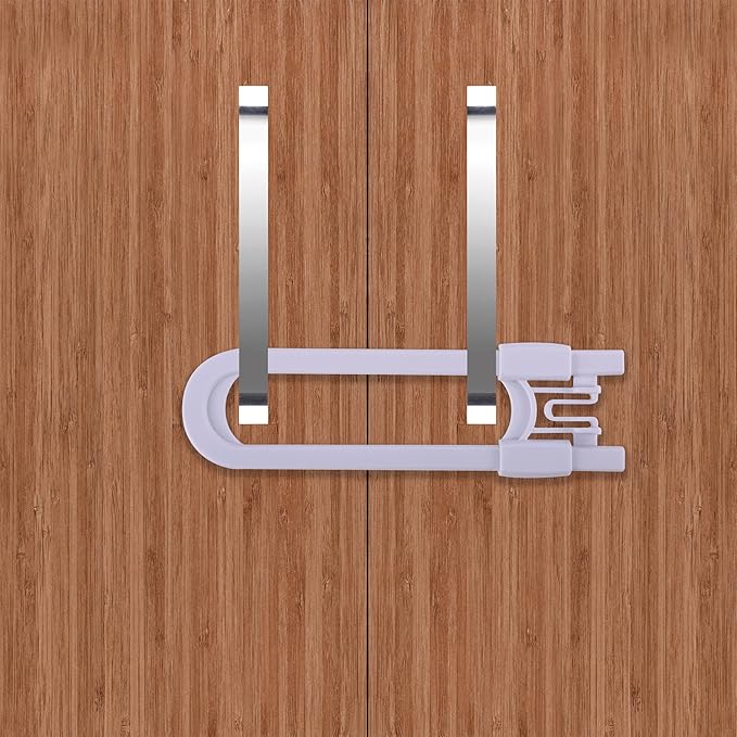 Sliding Cabinet Locks Baby Proofing – Adjustable Child Safety Latches for Knobs & Handles – 2 Pack – No Adhesive Drilling or Tools - Gray
