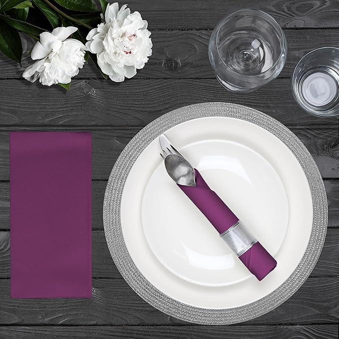 AMERICAN HOMESTEAD Paper Napkins - Purple Disposable Linen-Like Dinner Napkins - Restaurant-Quality Table Serviettes for Weddings, Parties, and Events - 15.75" x 15.75" - 50 Count
